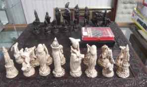 Dungeon And Dragons Style Resin Chess Set With 24 Inch Board And All Pieces. Together With Two