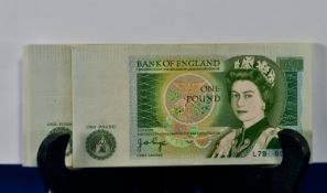 Bank Of England Banknotes, Collection Of Eight One Pound Notes.