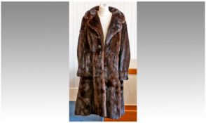 Sable Brown Shadow Stripe Mink Coat, self lined collar with deep revers, slit pockets, straight