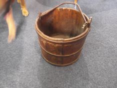 Antique Metal Band Wood Well Bucket, 12 inches diameter. Nineteenth Century.