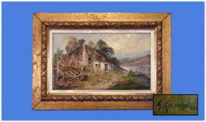 Nineteenth Century Impressionist Signed Oil on Canvas. Subject `A Ferry Inn, on the bank of a