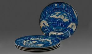 Collection of Five Blue and White Old English Staffordshire Ware Plates, all American subjects. 10