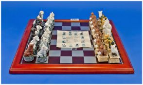 Contemporary Dog and Cat Chess Set, comprising various models of different breeds of cats and dogs,
