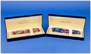 Collection of Pierre Farber Pens, split in to two groups. Boxed, with flower design on red and