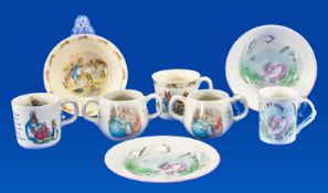 Collection  of Royal Doulton Bunnykin Pottery including Bunnykins cup and saucers, 2 two handled