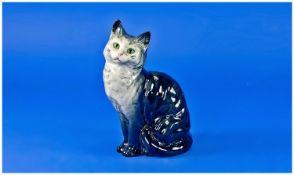 Beswick Cat Figure Cat Seated Smoky Blue, Head Looks Up. Model number 1030. 6.25`` in height.