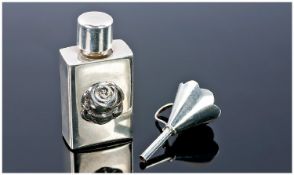 Overlaid Miniature Scent Bottle, Screw Top, The Front With Raised Flower Motif. Together With A