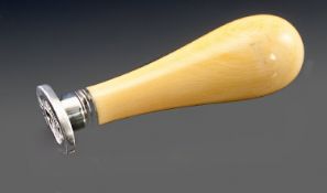 19th Century Ivory Handle And White Metal Wax Seal depicting the image of a rabbit. 2.75`` in