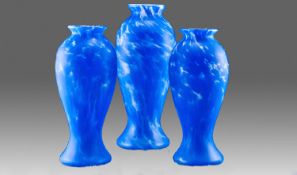 Three Webb Corbett Cloud Baluster Vases (Stourbridge Glass).9.5 and 8.5 inches in height.