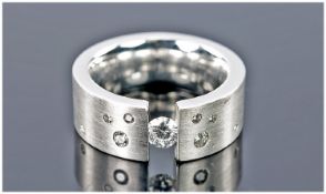 18ct White Gold Tension Set Diamond Ring, Set With A Round Modern Brilliant Cut Diamond, Estimated