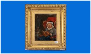 Primitive Framed Oil on Canvas. `Old lady Reading, wearing Spectacles`., Early Nineteenth Century.