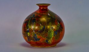 Wilton Ware Globular Shaped Lustre Vase, decorated with Chinese figures on an orange lustre ground,