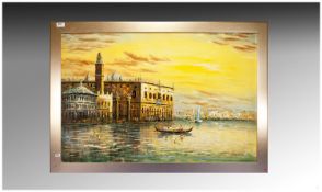 Late Twentieth Century Signed Oil on Canvas, Doge`s Palace, Grand Canal, Venice. Signed lower