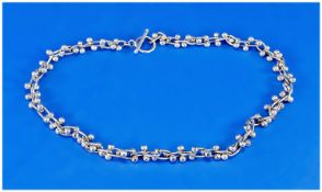 Solid Heavy Fancy Link Silver Necklace, Length 20 Inches