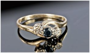 9ct Gold Sapphire And Diamond Three Stone Ring, Fully Hallmarked, Ring Size K.