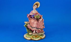 Capo Di Monte Very Fine Signed Figure by B Merli. A Young Nineteenth Century Woman sitting on a