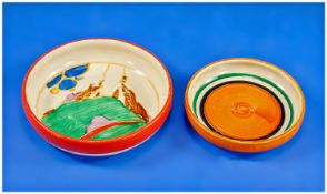 Clarice Cliff Handpainted Circular Pin Dishes circa 1930. 2 in total.