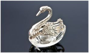 Silver & Crystal Glass Swan the wings of the swan open out to reveal segments for salt & pepper for