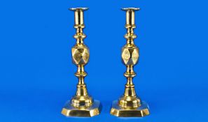 A Late 19th Century Pair Of Tall King Of Diamonds Brass Candlesticks, Circa 1880`s. Excellent