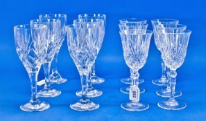 Set of Six Capri 24% Lead Crystal Cut Glass Wine Glasses, trumpet shaped, together with a further