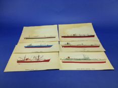6 Vintage Ship Prints.