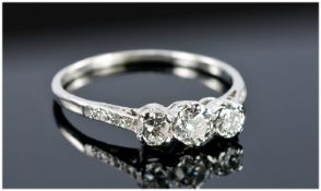 Platinum Diamond Ring, Set With Three Round Cut Diamonds, Claw Setting, Estimated Diamond Weight .