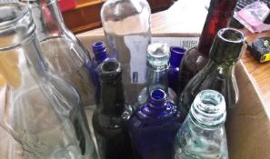 Box of Assorted Glass Bottles, all early 20th century, of various shapes, colours, sizes and