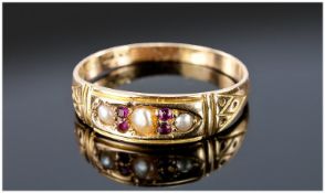 Edwardian 15ct Gold Pearl & Ruby Ring. Fully Hallmarked Period Piece.