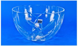 Waterford Large Contemporary Cut Glass Fruit Bowl, with label for John Rocha, 6 inches high and 10