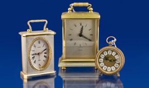 Three Various Mantle Clocks, comprising onyx and brass clock, in the form of a carriage clock,