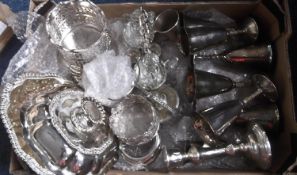 Box Containing a Collection of Silver and Plate, comprising Sterling silver candlestick, hallmarked