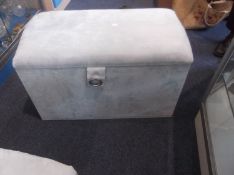 Two Modern Bedroom Suede Leatherette Bedding Boxes. Upholstered in powder blue fabric and with