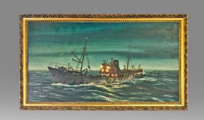 Keith Sutton 1924-1991 Titled `Fleetwood Trawler` Banquo FD99 At Sea` Oil on board, signed & dated