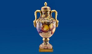 Royal Worcester Ex-Artist G.Delaney Signed Very Fine Handpainted Large Lidded Fruit Vase. Still