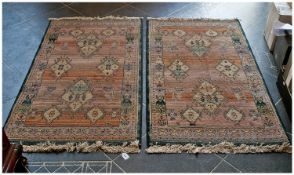 Two Egyptian Wool Rectangular Rugs, 80 by 40 cms. Label to reverse reads `Gabbeh`, Asiatic Carpets,