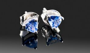 Tanzanite Trillion Cut Stud Earrings, butterfly backs, single source gemstone, first found in the