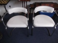 Set of Four 20th Century Cream Tubular Steel Stools, all with upholstered seats, backs and arms, 28