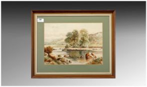 Framed River Landscape Watercolour. Signed W H Mander bottom left. 10 by 13 inches.
