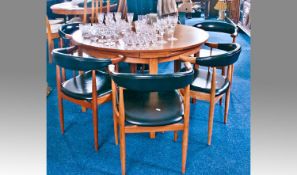 Dyrlund Teak Flip Flap Extending Dining Table and Six Chairs, made in Denmark, the table or