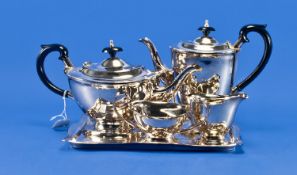 Four Piece Silver Plated Teaset comprising teapot, water jug, sugar bowl, cream jug and tray