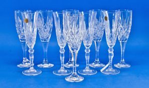 Set of Four Capri 24% Lead Crystal Cut Glass Champagne Glasses, together with a further set of six