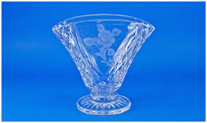 Mid 20th Century Cut Glass Vase, of flatterned oval form, curving down, raised on a footed base,