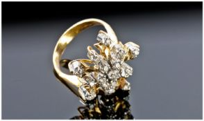 18ct Gold Diamond Cluster Ring, Set With Round Brilliant Cut Diamonds In A Star Design, Unmarked,