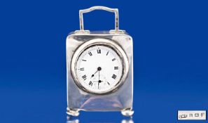 Small Silver Framed Mantle Clock, White Enamelled Dial With Roman Numerals And Subsidiary Seconds,