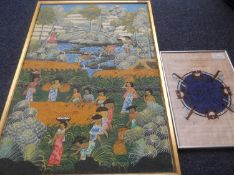Painting on Canvas from Bali depicting Women in Rice Fields. Signed lower right. With Egyptian