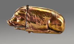 Gilt Metal Novelty Vesta Case, Modelled In The Form Of A Boar, With Push Button Spring Action