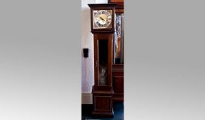 Modern Mahogany Cased Grand Daughter Clock, with silvered chapter dial, Roman numerals, spandrels,