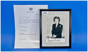 Margaret Thatcher Interest. A 7.5 by 9.5 Framed and Signed Black and White Photograph of The Rt Hon