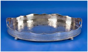 Barker & Ellis Silver Plated Two Handle Oval Shaped Gallery Tray of very good quality with shaped &