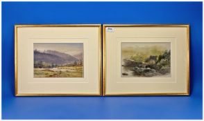 Pair of Alfred Mitchell (exh 1894-1904), Cornish artist. Framed Watercolours. Signed in pencil